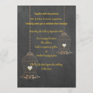 RUSTIC BIRDCAGE CHALKBOARD WEDDING CUSTOM INVITATION
