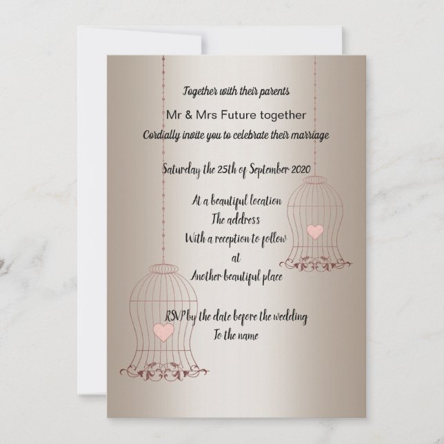 RUSTIC BIRDCAGE GOLD BRONZE WEDDING CUSTOM INVITATION (Front)