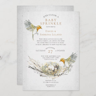 Rustic Birds and Nest Watercolor Baby Sprinkle Invitation