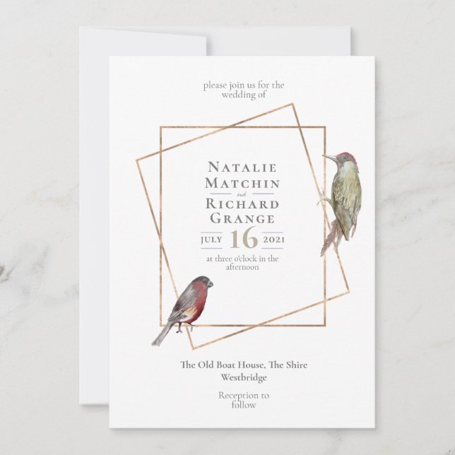 Rustic birds botanical vintage invitation (Front)