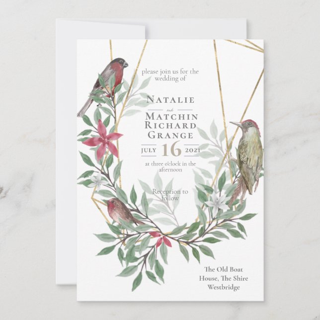 Rustic birds botanical vintage invitation (Front)