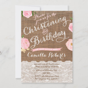 Rustic Birthday and Christening invite for girl