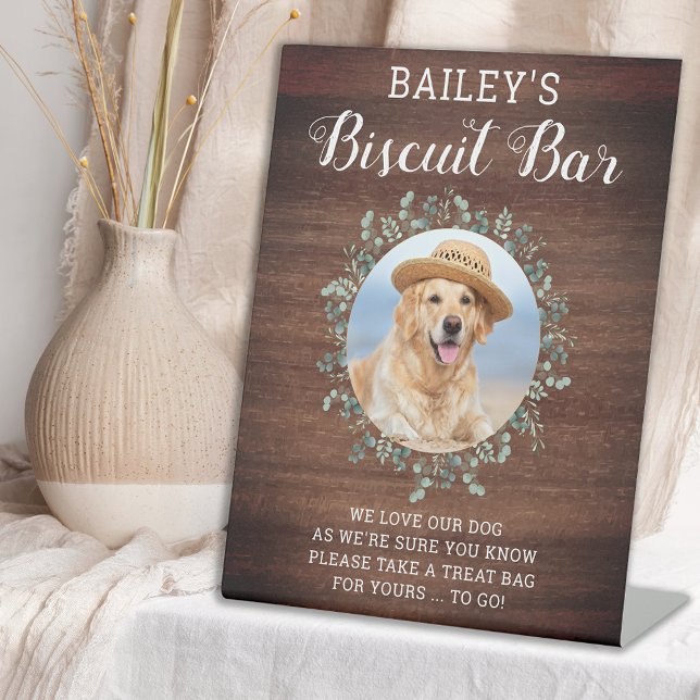 Rustic Biscuit Bar Pet Photo Dog Wedding Favour Pedestal Sign (Creator Uploaded)