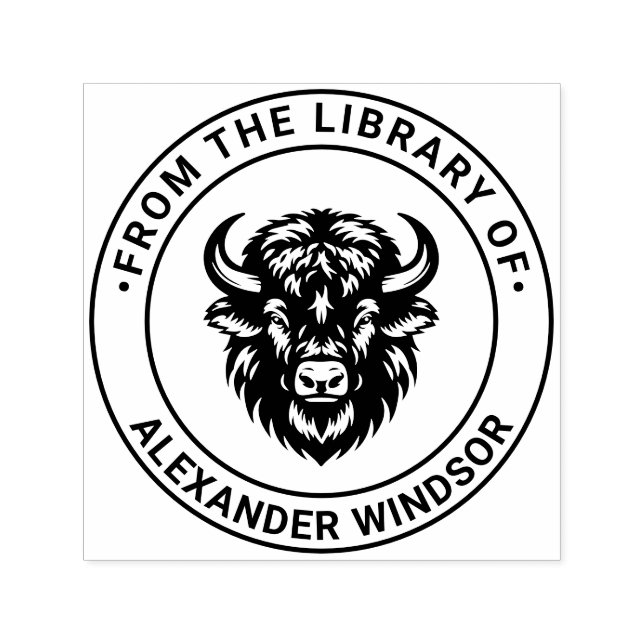 Rustic Bison Head #1 Library Book Name Self-inking Stamp (Design)