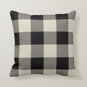 Rustic Black and Beige Buffalo Check Plaid Cushion