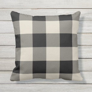Rustic Black and Beige Buffalo Check Plaid Outdoor Cushion