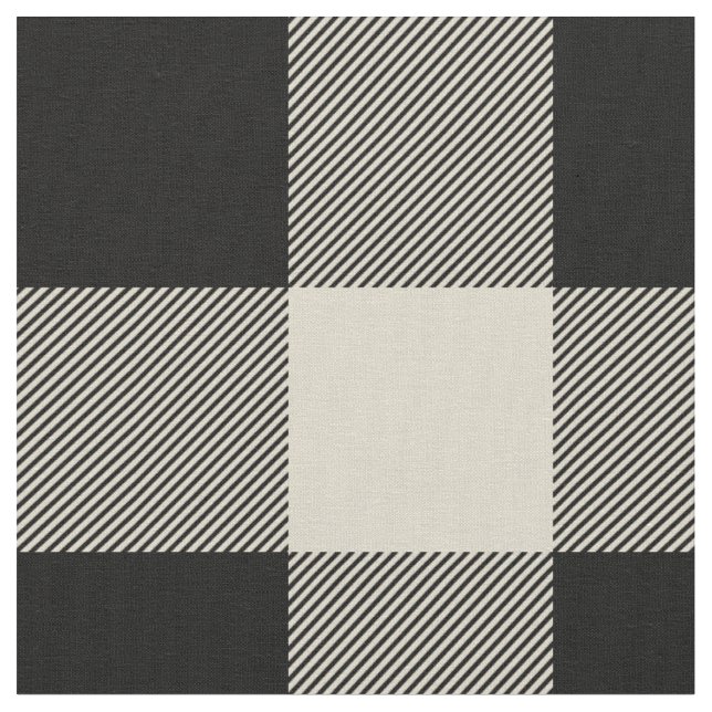 Rustic Black and Beige Buffalo Plaid Fabric (Close Up)