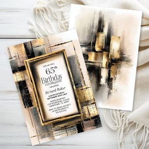Rustic Black and Gold 65th Birthday Party Invitation