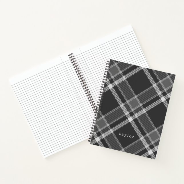 Rustic Black and Grey Tartan Plaid with Name Notebook (Inside)