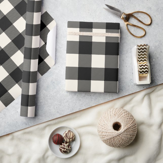 Rustic Black and Off White Buffalo Check Large Wrapping Paper (Crafts)