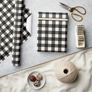 Rustic Black and Off White Buffalo Plaid Christmas Wrapping Paper