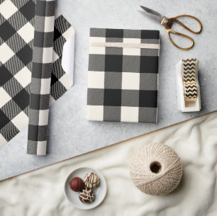 Rustic Black and Off White Buffalo Plaid Christmas Wrapping Paper