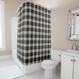 Rustic Black and Off-White Plaid Pattern Shower Curtain