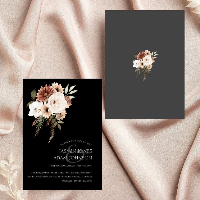 Rustic Black and Peach Floral Wedding Invitation (Rustic Black and Peach Floral Wedding Invitation)