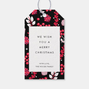 Rustic Black and Red Pattern Merry Christmas Gift Tags