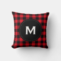 Rustic Black and Red Plaid Pattern Monogram