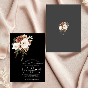 Rustic Black and Terracotta Floral Wedding Invitation