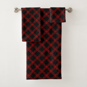 Rustic black and vivid red plaid with thick lines bath towel set