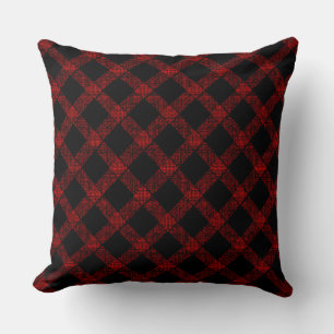 Rustic black and vivid red plaid with thick lines cushion