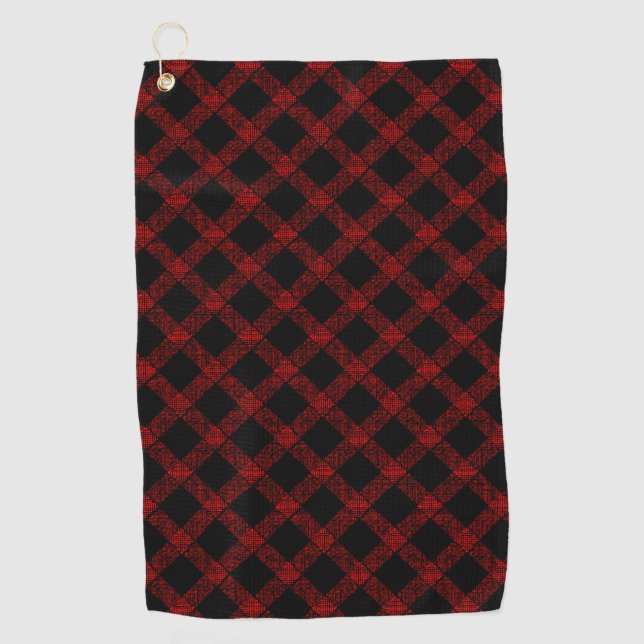 Rustic black and vivid red plaid with thick lines  golf towel (Front)
