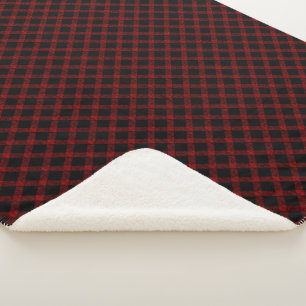 Rustic black and vivid red plaid with thick lines  sherpa blanket