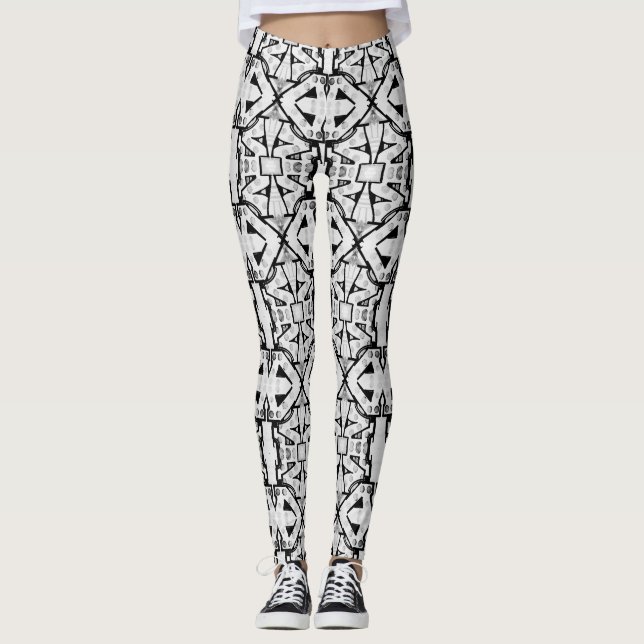Rustic Black and White Abstract Pattern Leggings (Front)