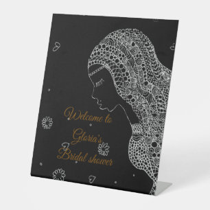 Rustic Black and White Bridal Shower Pedestal Sign