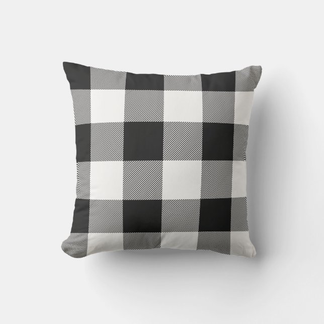 Rustic Black and White Buffalo Check Plaid Cushion (Front)