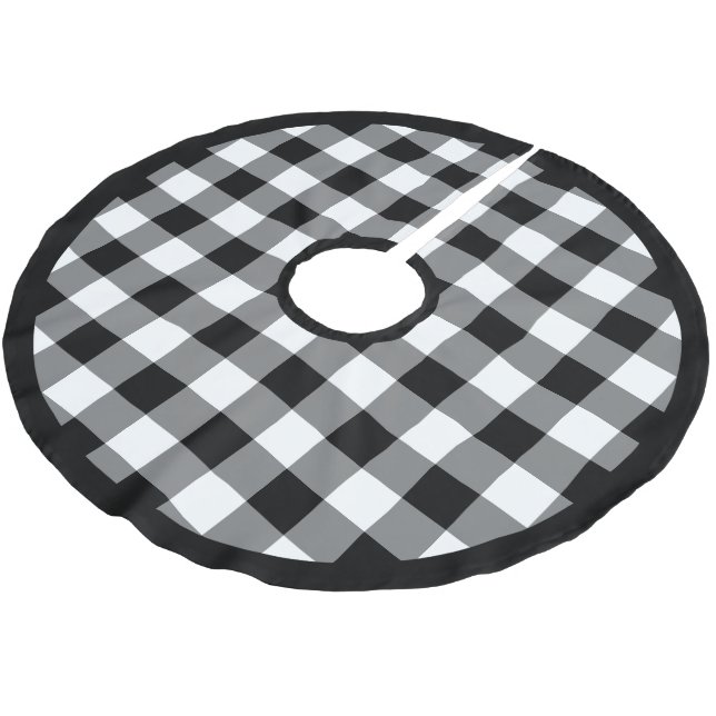 Rustic Black And White Buffalo Plaid Brushed Polyester Tree Skirt (Angled)