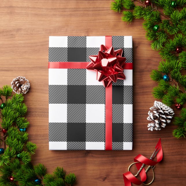 Rustic Black and White Buffalo Plaid Christmas Wrapping Paper (Holiday Gift)