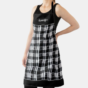 Rustic black and white buffalo plaid personal apron