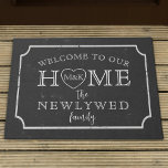 Rustic Black and White Chalkboard Doormat<br><div class="desc">Add your family name and initials to the rustic chalkboard with a chalk heart in the word HOME and welcome your guest with rustic chic!</div>