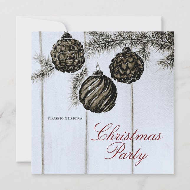 Rustic Black and White Christmas Party  Invitation (Front)