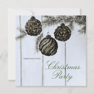 Rustic Black and White Christmas Party  Invitation