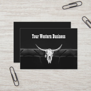 Rustic Black And White Country Western Bull Skull Business Card