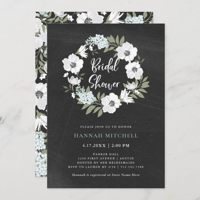 Rustic Black and White Floral | Bridal Shower Invitation (Front/Back)
