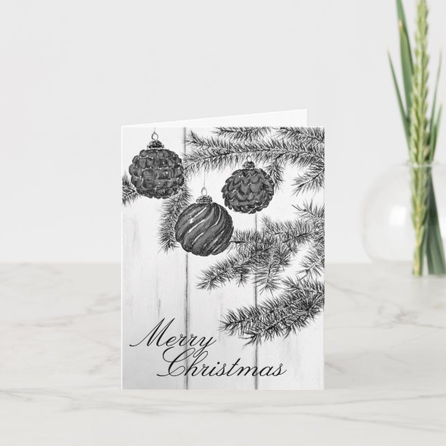 Rustic Black and White Minimalist Merry Christmas  Card (Front)