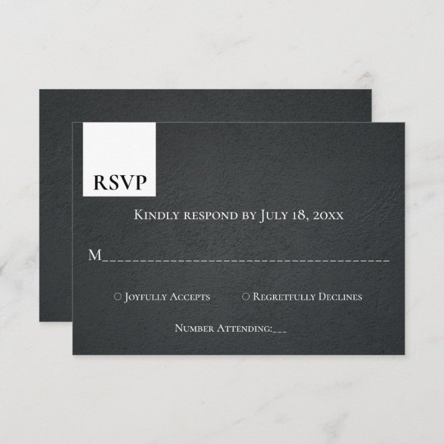 Rustic Black And White Monogram Modern Wedding RSVP Card (Front/Back)
