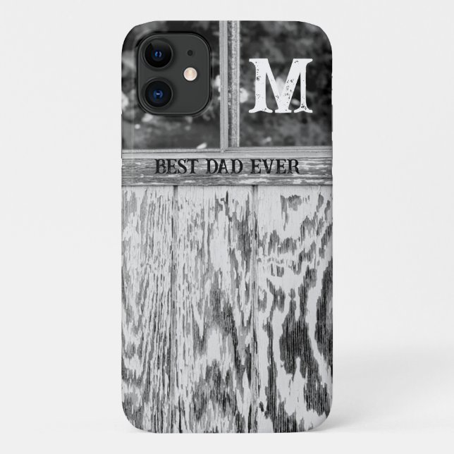 Rustic Black and White Photo Best Dad Ever Initial Case-Mate iPhone Case (Back)