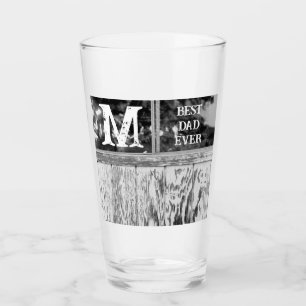 Rustic Black and White Photo Best Dad Ever Initial Glass