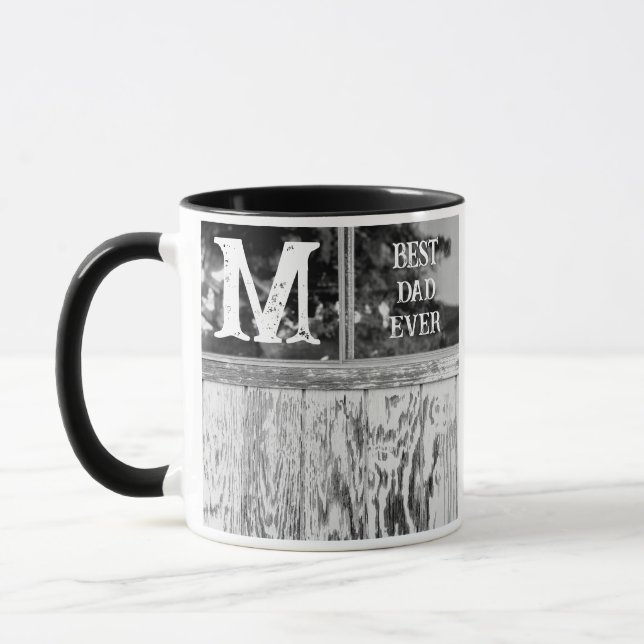 Rustic Black and White Photo Best Dad Ever Initial Mug (Left)