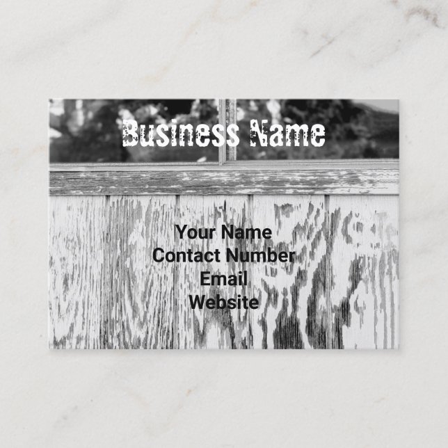 Rustic Black and White Photo Windows and Wood Business Card (Front)