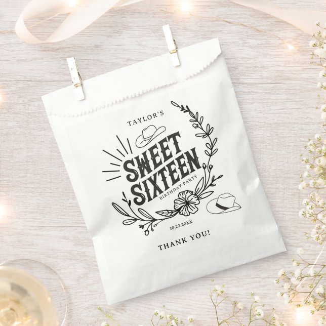 Rustic Black and White Sweet Sixteen Birthday Favour Bags (Clipped)