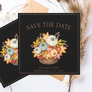 Rustic Black Autumn Fall Pumpkins Wedding Save The Date