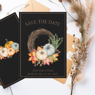Rustic Black Autumn Fall Pumpkins Wedding Save The Date