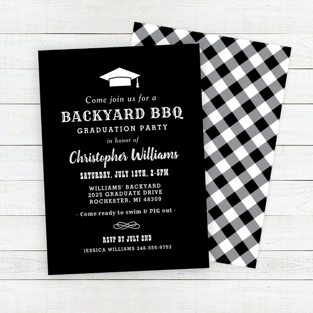 Rustic Black Backyard BBQ Graduation Party Invitation (Creator Uploaded)