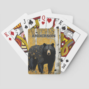 Rustic Black Bear Custom Surname Playing Cards