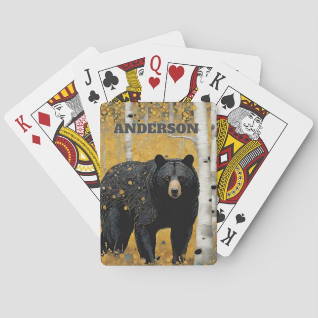 Rustic Black Bear Custom Surname Playing Cards (Back)
