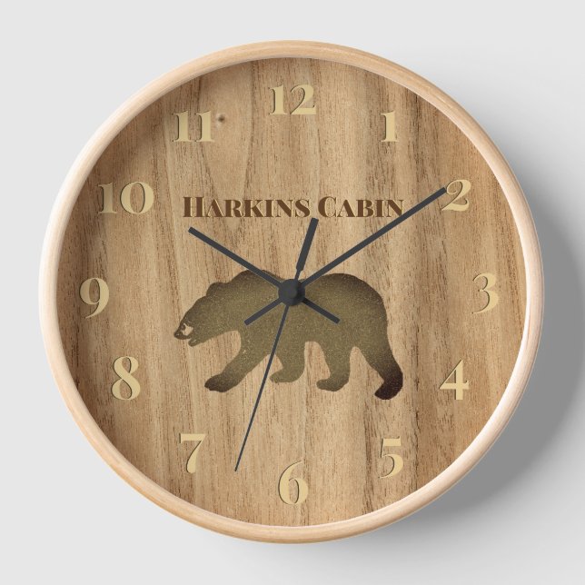 Rustic Black Bear Lodge 3  Clock (Front)