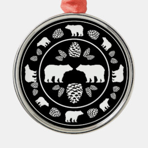 Rustic black bear pinecone round ornament
